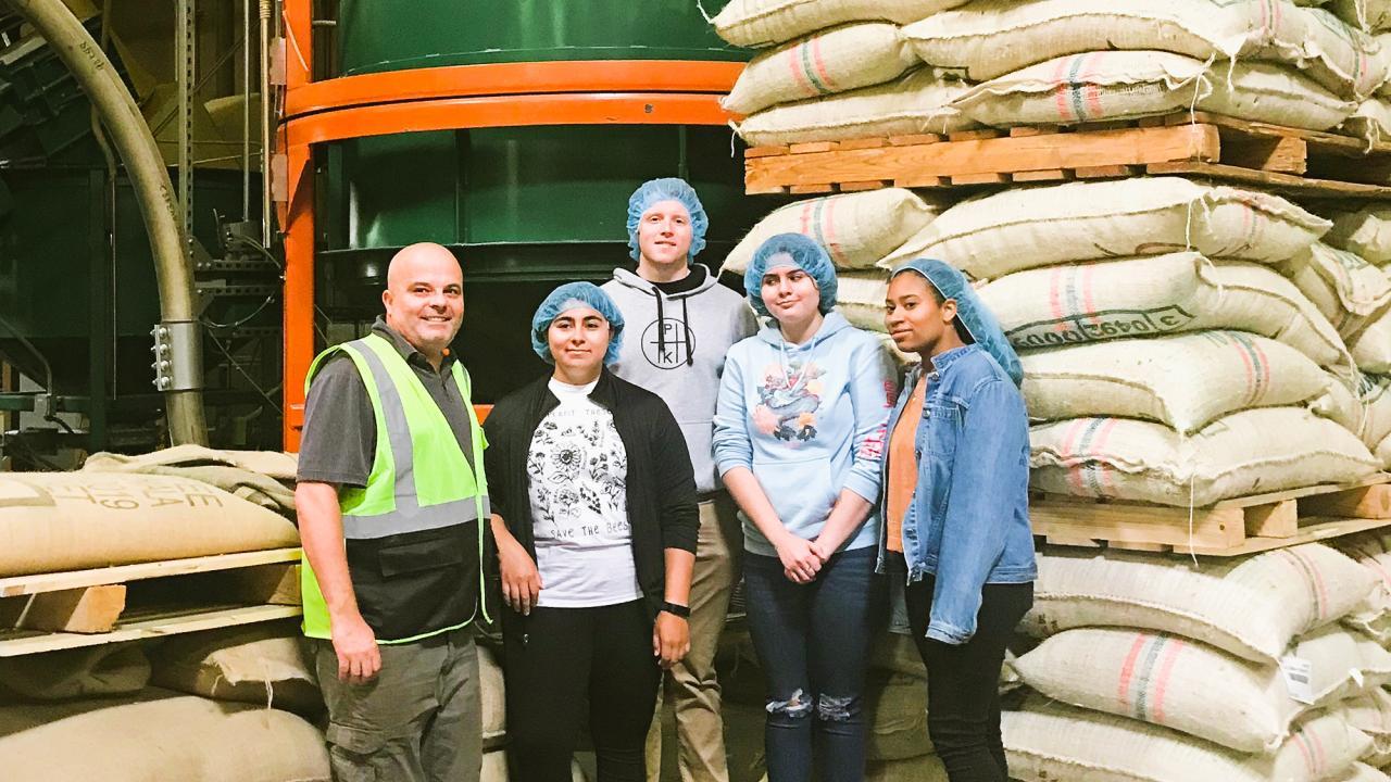 Photo of tour group at Peet's facility.